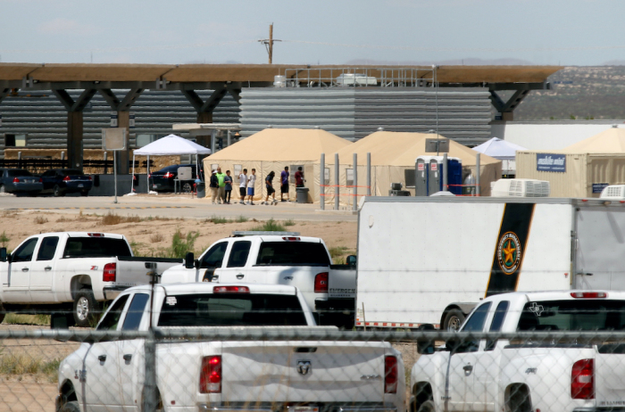 View of a temporary detention centre for illegal underage immigrants in Tornillo, Texas, US near the Mexico-US border, as seen from Valle de Juarez, in Chihuahua state, Mexico on June 18, 2018.