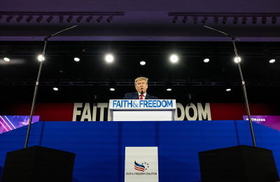 Former U.S. President Donald Trump gives the keynote address at the Faith & Freedom Coalition during their annual 'Road To Majority Policy Conference' at the Gaylord Opryland Resort & Convention Center June 17, 2022, in Nashville, Tennessee.