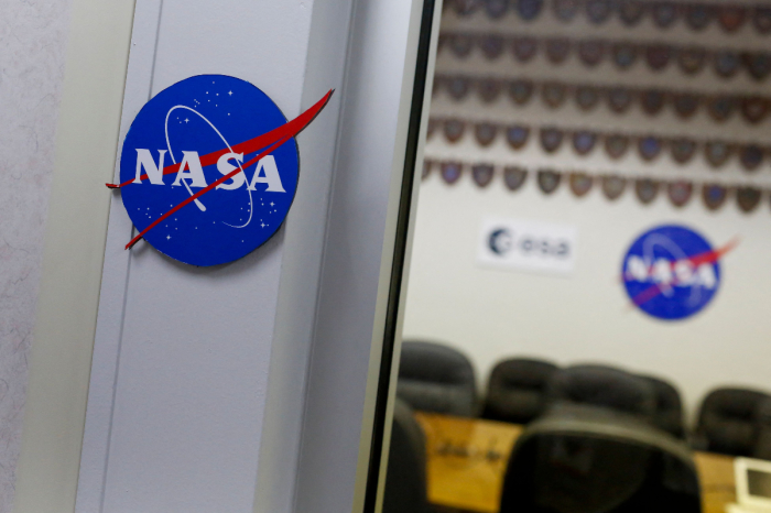 NASA logos are seen in the conference room of the Astronaut Crew Quarters (ACQ) at Kennedy Space Center, in Cape Canaveral, Florida, on June 14, 2022.