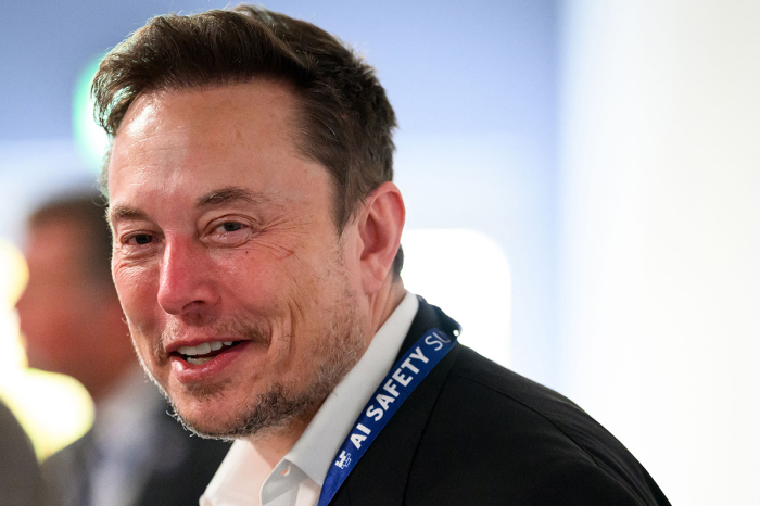 SpaceX, X (formerly known as Twitter), and Tesla CEO Elon Musk reacts during the UK Artificial Intelligence (AI) Safety Summit at Bletchley Park, in central England, on November 1, 2023.