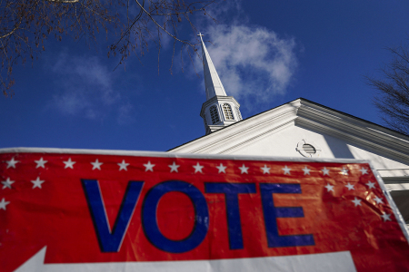 A view of a polling station at the Zion Baptist Church is seen on January 5, 2021, in Marietta, Georgia.