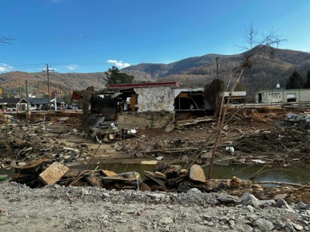 Overlooking the Swannanoa River in western North Carolina on Nov. 8, 2024, after Hurricane Helene devastated the region.