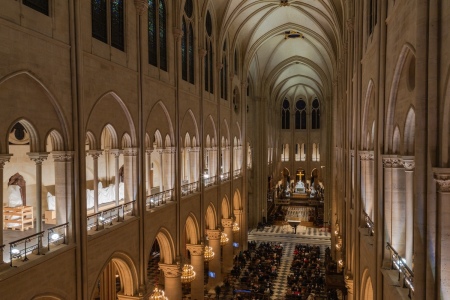 The interior of Notre Dame Cathedral before a Dec. 27, 2024, evening Mass.