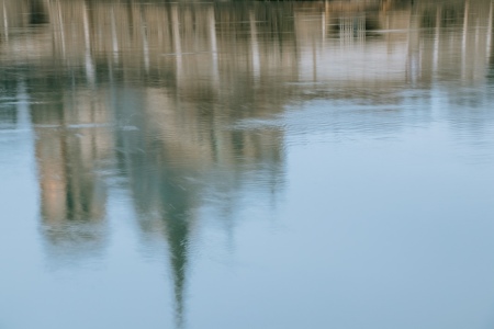 The reflection of Notre Dame Cathedral on the River Seine. Photo taken in 2018.