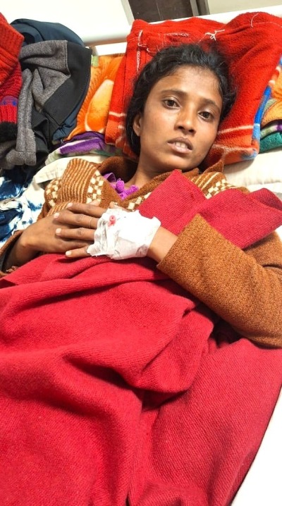 Kunika Kashyap after a Jan. 2, 2025, assault by relatives who practice tribal religion in Bastar District, Chhattisgarh state, India.