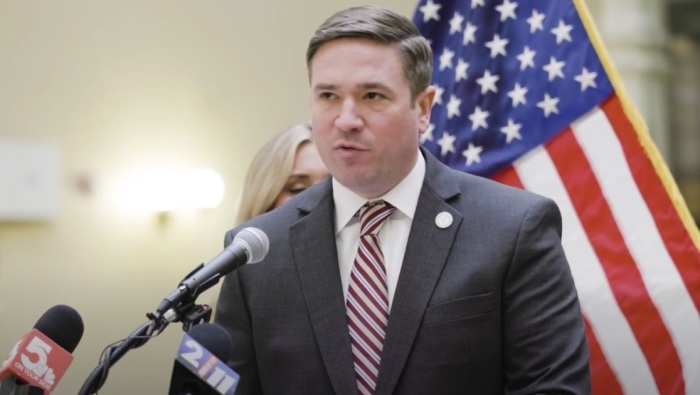 Missouri Attorney General Andrew Bailey gives remarks at a press conference in 2024.
