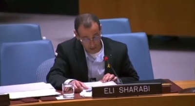 Former Israeli hostage Eli Sharabi testifies before the United Nations Security Council on March 20, 2025.