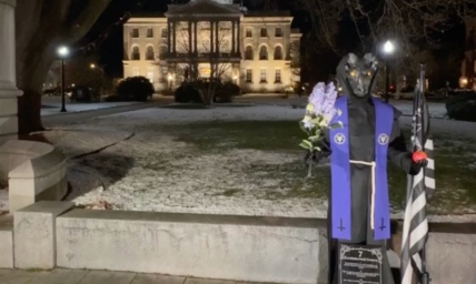 The Satanic Temple unveils demonic statue near Nativity scene at New Hampshire state House