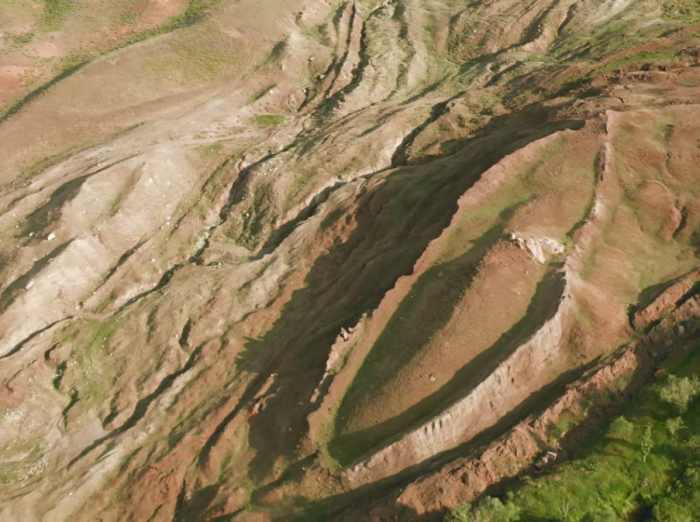 The Durupinar formation site in Eastern Turkey that some believe to be the resting spot of Noah's Ark from the Bible is seen in this drone shot.